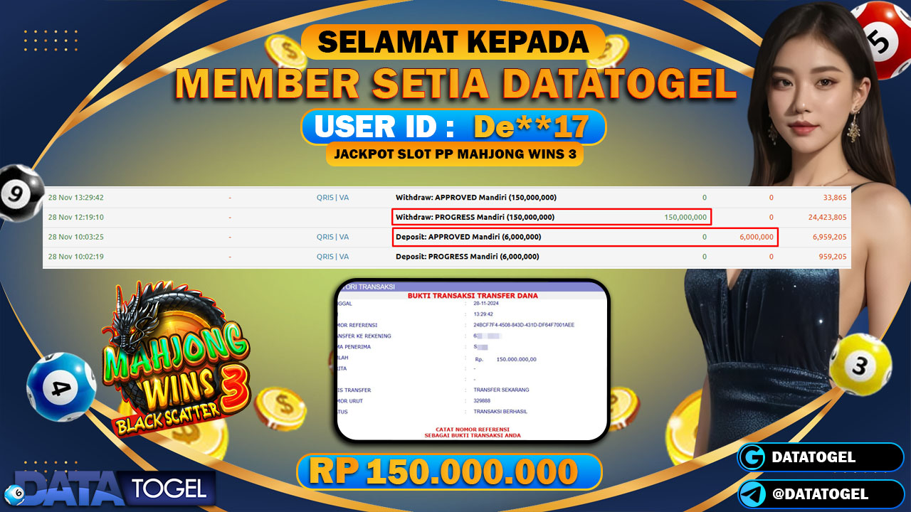 DATATOGEL JACKPOT MAHJONG WINS 3 RP 150.000.000 LUNAS